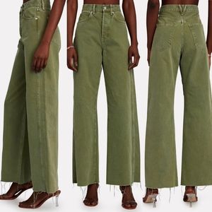 VERONICA BEARD Taylor Wide Leg Raw Hem High Rise Jeans Clover Army Green 25